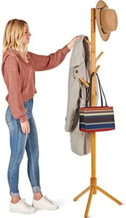 ZOBER Coat Rack Freestanding - Wooden 6 Hanger Clothing Rack With Modern Hooks For Bag, Hat, Jacket, Purse, Umbrella - Standing Hat Rack Coat Hanger For Entryway - Black -Songmics Furniture Shop 41nABT4T5OL. AC
