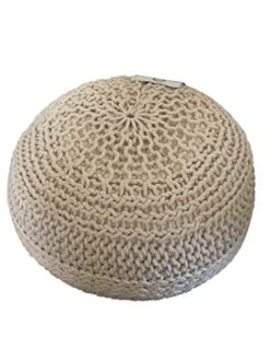 NOORI Home - Premium Luxury 100% Handmade & Handcrafted Cable Style Cotton Knitted Jade Comfortable Pouf, Ottoman, Footrest, Footstool - Beige - 20"x20"x14" -Songmics Furniture Shop 41nDXimvSeL