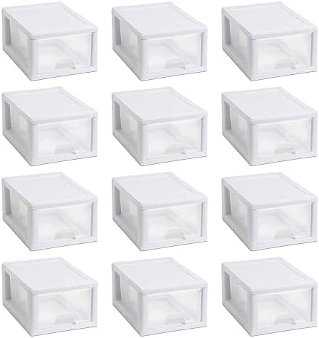 Sterilite 27 Quart White Frame Clear Plastic Stackable Storage Container Bin W/Single Drawer, 4 Pack 9 Sterilite 27 Quart White Frame Clear Plastic Stackable Storage Container Bin W/Single Drawer, 4 Pack - Image 9