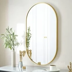 HARRITPURE 17" X 30"Oval Bathroom Mirror Wall Mounted Chic Brushed Metal Frame Hang Vertically & Horizontally Perfect Modern Decor For Bedroom Bathroom Entryway Living Room Gallery Wall,Black -Songmics Furniture Shop 41nQCKAjvL. AC