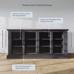 BELLEZE 70 Inch Sideboard Buffet Cabinet, Entertainment Center With Storage, Glass Display Cabinet With Adjustable Shelves Console Table Storage Cabinet For Living Room, Dining Room, Rustic Gray -Songmics Furniture Shop 41nQCnKeHRL