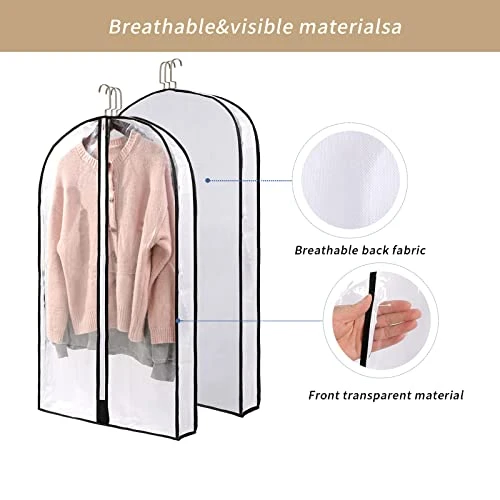 Clear Suits Covers,60" Clear Garment Bags 2 Packs For Closet Storage Hanging Clothes Storage Bags Loose Coat,Sweaters, Shirts,Plastic Protector For Evening Dress 2 Clear Suits Covers,60" Clear Garment Bags 2 Packs For Closet Storage Hanging Clothes Storage Bags Loose Coat,Sweaters, Shirts,Plastic Protector For Evening Dress - Image 2