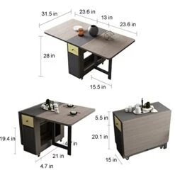 FUNROLUX Folding Dining Table And 4 Piece Folding Chair Set Grey Extendable Dining Table Holds 4 Chairs With Storage Rack And 2 Drawers 11 FUNROLUX Folding Dining Table And 4 Piece Folding Chair Set Grey Extendable Dining Table Holds 4 Chairs With Storage Rack And 2 Drawers -Songmics Furniture Shop 41nUzN6YhKL 1