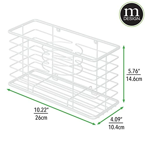 MDesign Steel Wall Mount Hair Dryer Storage Organizer - Hair Styling Tool Basket For Bathroom And Bedroom - Holds Hair Dryer, Flat Iron, Curling Wand, Hair Straightener - Linelle Collection - White 4 MDesign Steel Wall Mount Hair Dryer Storage Organizer - Hair Styling Tool Basket For Bathroom And Bedroom - Holds Hair Dryer, Flat Iron, Curling Wand, Hair Straightener - Linelle Collection - White - Image 4