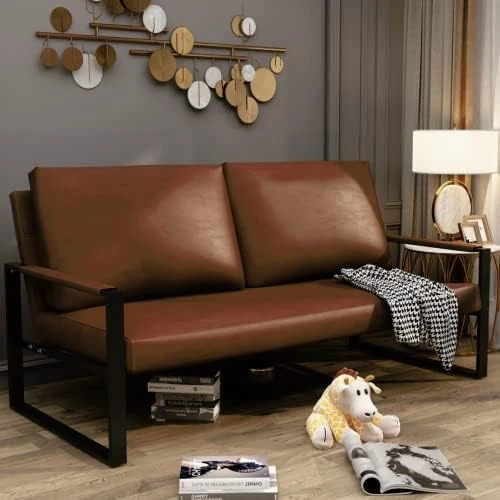 AWQM PU Leather Love Seats Sofa, 45" Mini Upholstered Couch For Small Space, Modern Accent Chair With Armrest And Removable Cushions, 2-Seater Lounge For Living Room, Bedroom, Office (Brown) 9 AWQM PU Leather Love Seats Sofa, 45" Mini Upholstered Couch For Small Space, Modern Accent Chair With Armrest And Removable Cushions, 2-Seater Lounge For Living Room, Bedroom, Office (Brown) - Image 9