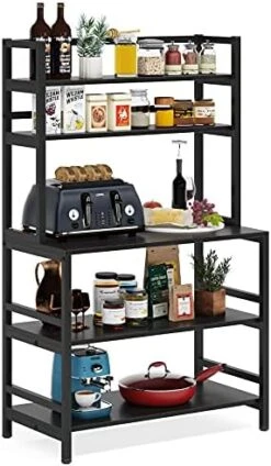 Tribesigns Bakers Rack With Hutch, Microwave Oven Stand, 5-Tier Kitchen Utility Storage Shelf, Height Free Standing Kitchen Organizer For Spices, Pots, Pans And Oven (White) -Songmics Furniture Shop 41naVCznvSL. AC