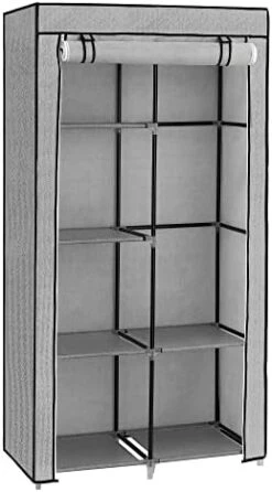 SONGMICS Portable Closet, Clothes Storage Organizer With 6 Shelves, 1 Clothes Hanging Rail, Non-Woven Fabric Closet, Metal Frame, Herringbone Pattern, 34.6 X 17.7 X 66.1 Inches, Grey URYG084G22 -Songmics Furniture Shop 41ngpdj2rgL. AC