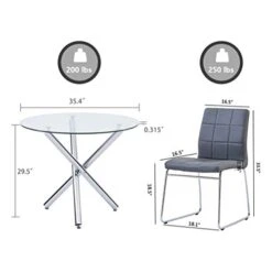 WENYU 5 Pieces Glass Dining Table Set, Round Kitchen Table With Clear Tempered Glass Top, Modern Dining Table And Chairs Set For 4 Person (Table + 4 Gray Chairs) 19 WENYU 5 Pieces Glass Dining Table Set, Round Kitchen Table With Clear Tempered Glass Top, Modern Dining Table And Chairs Set For 4 Person (Table + 4 Gray Chairs) -Songmics Furniture Shop 41njEnbjDXL