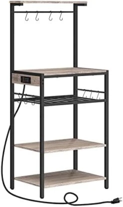 HOOBRO Bakers Rack With Power Outlet, 4-Tier Microwave Stand With Adjustable Wine Rack, Coffee Bar With 10 S-Shaped Hooks, For Kitchen, Living Room, Dinning Room, Rustic Brown BF60UHB01 14 HOOBRO Bakers Rack With Power Outlet, 4-Tier Microwave Stand With Adjustable Wine Rack, Coffee Bar With 10 S-Shaped Hooks, For Kitchen, Living Room, Dinning Room, Rustic Brown BF60UHB01 -Songmics Furniture Shop 41nmu8erKyL. AC