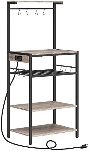 HOOBRO Bakers Rack With Power Outlet, 4-Tier Microwave Stand With Adjustable Wine Rack, Coffee Bar With 10 S-Shaped Hooks, For Kitchen, Living Room, Dinning Room, Rustic Brown BF60UHB01 7 HOOBRO Bakers Rack With Power Outlet, 4-Tier Microwave Stand With Adjustable Wine Rack, Coffee Bar With 10 S-Shaped Hooks, For Kitchen, Living Room, Dinning Room, Rustic Brown BF60UHB01 - Image 7