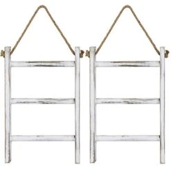 MyGift 3-Tier Wall Hanging Towel Ladder - Farmhouse Whitewashed Wood Mini Hand Towel Rack With Top Rope, Set Of 2 -Songmics Furniture Shop 41nnk4AxdGL