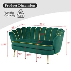 QHITTY Velvet Loveseat, 58'' Velvet Sofa Accent Couch Settee Upholstered Chair, 2 Seater Small Loveseat For Small Spaces, Living Room (Green)