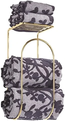 MDesign Modern Metal Wire Wall Mount Towel Rack Holder And Organizer With Storage Shelf - For Bathroom Towels, Washcloths, Hand Towels - Decorative Curved Design - Satin 11 MDesign Modern Metal Wire Wall Mount Towel Rack Holder And Organizer With Storage Shelf - For Bathroom Towels, Washcloths, Hand Towels - Decorative Curved Design - Satin - Image 11