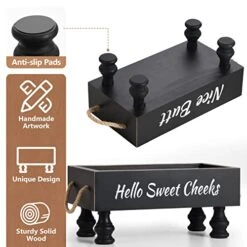 BS-VOG Bathroom Decor Box, Raised Wood Toilet Tank Basket For Toilet Paper With Funny Signs On 2 Sides For Back Of Toilet, Farmhouse Tank Topper Storage Organizer Tray For Rustic Home Decor (Black) -Songmics Furniture Shop 41ntC7mt2tL