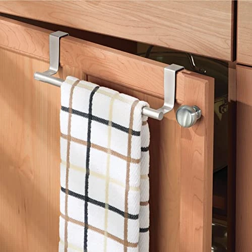 MDesign Metal Over The Door Towel Holder For Kitchen Cabinet - Hand, Dish, And Tea Towel Rack - Over The Door Towel Bar And Hanger - Kitchen And Bathroom Organizer - Omni Collection - 2 Pack, Satin 1 MDesign Metal Over The Door Towel Holder For Kitchen Cabinet - Hand, Dish, And Tea Towel Rack - Over The Door Towel Bar And Hanger - Kitchen And Bathroom Organizer - Omni Collection - 2 Pack, Satin