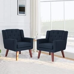 Accent Chair Button-Tufted Upholstered Living Room Chairs Comfy Reading Chair Mid Century Modern Chair With Linen Fabric Lounge Arm Chairs For Living Room Bedroom (Beige) -Songmics Furniture Shop 41nxpPqamjL. AC