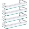 Ripeng 4 Pack Bathroom Glass Shelf Silver Aluminum Glass 8 Mm Extra Thick Rectangular 1 Tier Storage Organizer Wall Mount Floating Glass Shelves