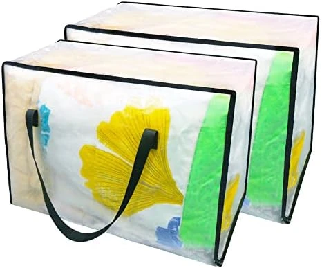 AMJ 3-Pack Clear Clothes Storage Bag With Reinforced Handle, Foldable Heavy-Duty Tote For Space Saving, Vinyl Storage Bag For Comforter, Blanket, Bedding, Duvet, Moving Totes (Clear) 7 AMJ 3-Pack Clear Clothes Storage Bag With Reinforced Handle, Foldable Heavy-Duty Tote For Space Saving, Vinyl Storage Bag For Comforter, Blanket, Bedding, Duvet, Moving Totes (Clear) - Image 7