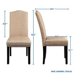 Yaheetech Dining Chairs Upholstered Parsons Chairs Kitchen Living Room Chairs With Rubber Wood Legs And Nailhead Trim, Fabric Side Chairs For Dining Room, Kitchen And Living Room, Set Of 4, Khaki -Songmics Furniture Shop 41o1BsxtZIL