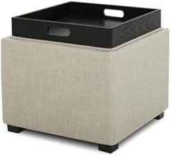 CHITA Storage Ottoman Cube With Tray,Footrest Stool Seat Serve As Side Table, Fabric In Flax -Songmics Furniture Shop 41o1mjGdp7L. AC