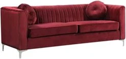 Meridian Furniture Isabelle Collection Modern | Contemporary Channel Tufted, Velvet Upholstered Sofa With Custom Chrome Legs, Burgundy, 86.5" W X 35.5" D X 31" H -Songmics Furniture Shop 41o4M 4S9OL. AC