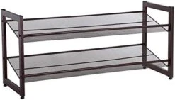 SONGMICS Shoe Rack, 2-Tier Stackable Shoe Storage Shelf, Flat Or Angled Shoe Organizer, Metal Shoe Tower Stand For Closet Entryway, Bronze -Songmics Furniture Shop 41o4djJcdWL. AC 1