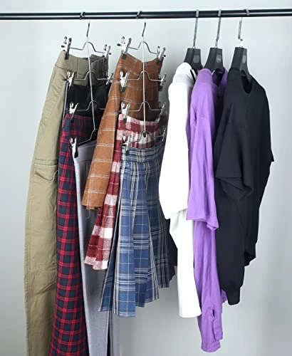 Szxc 2 Pack Skirt Pants Hangers With Adjustable Clips - 4 Tier Chrome With Black Vinyl - Non-Slip Durable - Closet Storage Organizer Space Saving (Pants Skirt Hangers (Set Of 2) 1 Szxc 2 Pack Skirt Pants Hangers With Adjustable Clips - 4 Tier Chrome With Black Vinyl - Non-Slip Durable - Closet Storage Organizer Space Saving (Pants Skirt Hangers (Set Of 2)