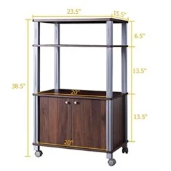 SXYMKJ Bakers Rack Microwave Stand Rolling Storage Cart With Wheels 3 Shelves 2-Door Cabinet Waterproof -Songmics Furniture Shop 41o6uDq2ryL