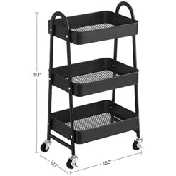 SONGMICS 3-Tier Rolling Cart, Metal Storage Cart, Kitchen Storage Trolley With 2 Brakes And Handles, Utility Cart, Easy Assembly, For Painting Utensils Bedroom Laundry Room, Black UBSC068B01 -Songmics Furniture Shop 41o9JGQvrzS