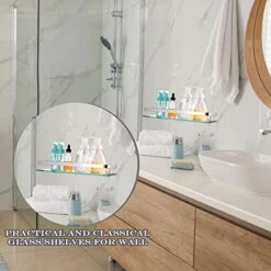 Ripeng 4 Pack Bathroom Glass Shelf Silver Aluminum Glass 8 Mm Extra Thick Rectangular 1 Tier Storage Organizer Wall Mount Floating Glass Shelves -Songmics Furniture Shop 41oB7JAL7VL