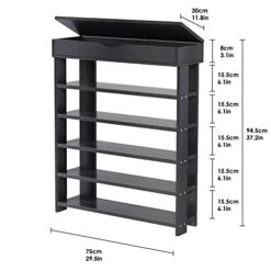 SogesHome 6-Tier Shoe Cabinet, Wood Shoe Rack Free Standing Shoes Shelf For Entryway, Corner Shoe Organizer With Open Cover For Living-room, Bedroom, Black -Songmics Furniture Shop 41oDcYscilL