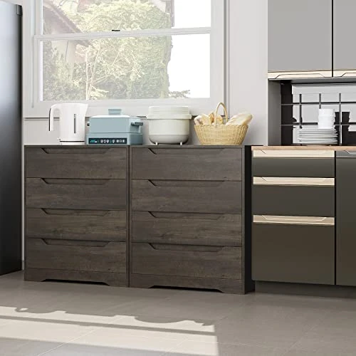 URKNO Modern 4 Drawer Dresser, Wood Chest Of Drawers With Storage, Clothing Organizer With Cut-Out Handle, Storage Cabinet, Nightstand For Living Room, Bedroom, Hallway, Dark Brown 2 URKNO Modern 4 Drawer Dresser, Wood Chest Of Drawers With Storage, Clothing Organizer With Cut-Out Handle, Storage Cabinet, Nightstand For Living Room, Bedroom, Hallway, Dark Brown - Image 2