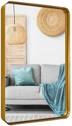 24"x36" Black Bathroom Mirror, Upgrade Metal Frame Wall Mounted With Rounded Corner For Entryways, Living Rooms -Songmics Furniture Shop 41oXqjfZIL. AC