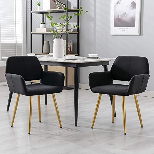 KCC Dining Chair Set Of 2, Upholstered Fabric Desk Chairs Small Armchair, Leisure Modern Living Room Accent Chairs With Metal Tube Legs For Kitchen, Dining Room, Guest Room Bedroom, Black 6 KCC Dining Chair Set Of 2, Upholstered Fabric Desk Chairs Small Armchair, Leisure Modern Living Room Accent Chairs With Metal Tube Legs For Kitchen, Dining Room, Guest Room Bedroom, Black - Image 6