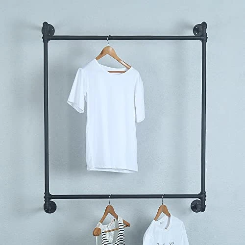 TANGGU Industrial Pipe Clothing Rack Wall Mounted,Retail Display Rack Cloths Rack,Metal Clothes Racks For Hanging Clothes,Iron Clothing Rod(31.5in,Black) 2 TANGGU Industrial Pipe Clothing Rack Wall Mounted,Retail Display Rack Cloths Rack,Metal Clothes Racks For Hanging Clothes,Iron Clothing Rod(31.5in,Black) - Image 2