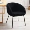 ONEVOG Upholstered Sherpa Dining Chair, Cozy Curved Back Dinner Chair Modern Boucle Teddy Chairs With Arms, Faux Wool Fleece Chair For Kitchen & Dining Room (Black)