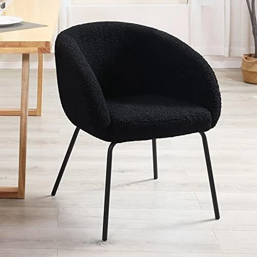 ONEVOG Upholstered Sherpa Dining Chair, Cozy Curved Back Dinner Chair Modern Boucle Teddy Chairs With Arms, Faux Wool Fleece Chair For Kitchen & Dining Room (Black) 7 ONEVOG Upholstered Sherpa Dining Chair, Cozy Curved Back Dinner Chair Modern Boucle Teddy Chairs With Arms, Faux Wool Fleece Chair For Kitchen & Dining Room (Black) - Image 7