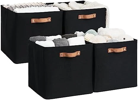 StorageWorks 13x13 Storage Cubes, Collapsible Storage Bins Organizer For Closet, Fabric Storage Box With PU Handles, Beige, 4-Pack 12 StorageWorks 13x13 Storage Cubes, Collapsible Storage Bins Organizer For Closet, Fabric Storage Box With PU Handles, Beige, 4-Pack - Image 12