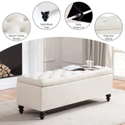 HUIMO Ottoman With Storage, 51-inch Storage Ottoman Bench With Button-Tufted, Bedroom Bench Safety Hinge Ottoman In Upholstered Fabrics, Large Storage Bench For Bedroom, Living Room (Ivory) -Songmics Furniture Shop 41okIrcT1KL