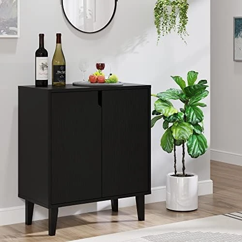 Panana 2 Door Kitchen Buffet Storage Cabinet Accent Console Table For Kitchen Dining Living Room Hallway Office (Black) 8 Panana 2 Door Kitchen Buffet Storage Cabinet Accent Console Table For Kitchen Dining Living Room Hallway Office (Black) - Image 8