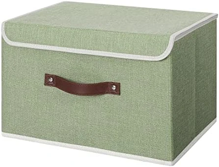 ANMINY Storage Bin With Lid Storage Boxes With PU Leather Handles PP Plastic Board Decorative Foldable Lidded Cotton Linen Fabric Home Cubes Baskets Closet Organizer Container - Gray, Large Size 10 ANMINY Storage Bin With Lid Storage Boxes With PU Leather Handles PP Plastic Board Decorative Foldable Lidded Cotton Linen Fabric Home Cubes Baskets Closet Organizer Container - Gray, Large Size - Image 10