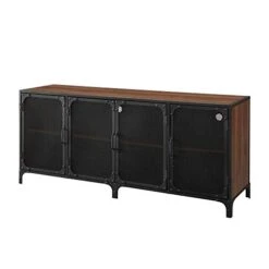 Walker Edison Malcomb Urban Industrial 4 Door Metal Mesh TV Console For TVs Up To 65 Inches, 60 Inch, Dark Walnut -Songmics Furniture Shop 41ordCaeyKL