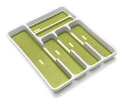 Addis Premium Anti-Slip Soft Base Drawer Cutlery Organiser Tray, White/Green