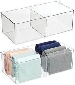 MDesign Plastic 4 Compartment Divided Drawer And Closet Storage Bin - Organizer For Scarves, Socks, Ties Bras, And Underwear - Dress Drawer Organizer, Shelf Organization - 2 Pack - Clear -Songmics Furniture Shop 41otnGmU7ZL. AC