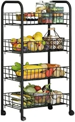 Free Standing Kitchen Storage Shelf Rack Kitchen Multi-layer Storage Rack Floor-to-ceiling Movable Trolley Storage Rack Vegetable Basket Home Dormitory Storage Rack Car Kitchen Bakers Rack Microwave O -Songmics Furniture Shop 41ov So puL. AC
