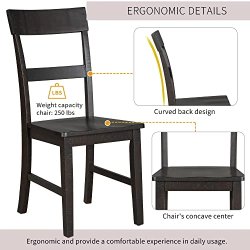 CITYLIGHT 7 Piece Dining Table Set Extendable Table With 18” Leaf And 6 Chairs, Wood Rectangular Dining Room Set, Retro Industrial Style Kitchen Dining Table Set For 6~8 People (Espresso) 3 CITYLIGHT 7 Piece Dining Table Set Extendable Table With 18” Leaf And 6 Chairs, Wood Rectangular Dining Room Set, Retro Industrial Style Kitchen Dining Table Set For 6~8 People (Espresso) - Image 3