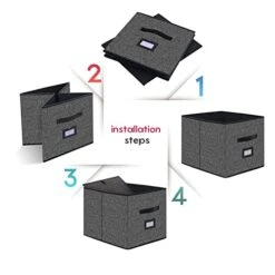 Onlyeasy Large Foldable Cloth Storage Cubes 4 Pack With Label Holders - Fabric Storage Bins Baskets Organizers For Home Office Nursery Cubby With Leather Handles, 13Wx15Dx13H Inch, Black, MXABXL04PLP 11 Onlyeasy Large Foldable Cloth Storage Cubes 4 Pack With Label Holders - Fabric Storage Bins Baskets Organizers For Home Office Nursery Cubby With Leather Handles, 13Wx15Dx13H Inch, Black, MXABXL04PLP -Songmics Furniture Shop 41p1ysmyBCL