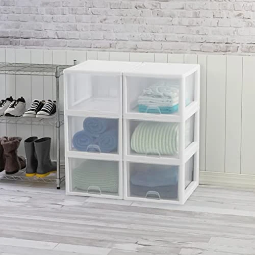 Sterilite 27 Quart White Frame Clear Plastic Stackable Storage Container Bin W/Single Drawer, 4 Pack 6 Sterilite 27 Quart White Frame Clear Plastic Stackable Storage Container Bin W/Single Drawer, 4 Pack - Image 6