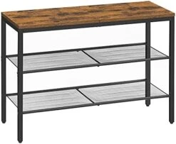 VASAGLE 3-Tier Rack, Freestanding Shoe Storage Organizer, Mesh Shelves, Space-Saving In The Entryway, Industrial, Rustic Brown + Black -Songmics Furniture Shop 41p4Ai6aumS. AC 1