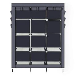 SoSo-BanTian1989 Metal Frame Portable Closets Fabric Wardrobe, Clothing Cabinet Storage Organizer With Dustproof Cover (Gray)